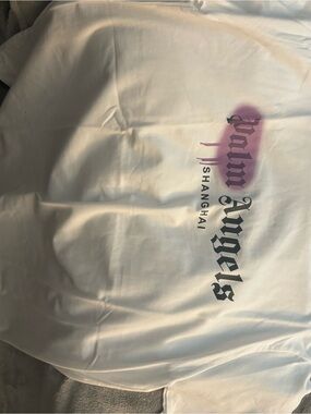 Palm Angels White Tee with Pink Spray Graphic